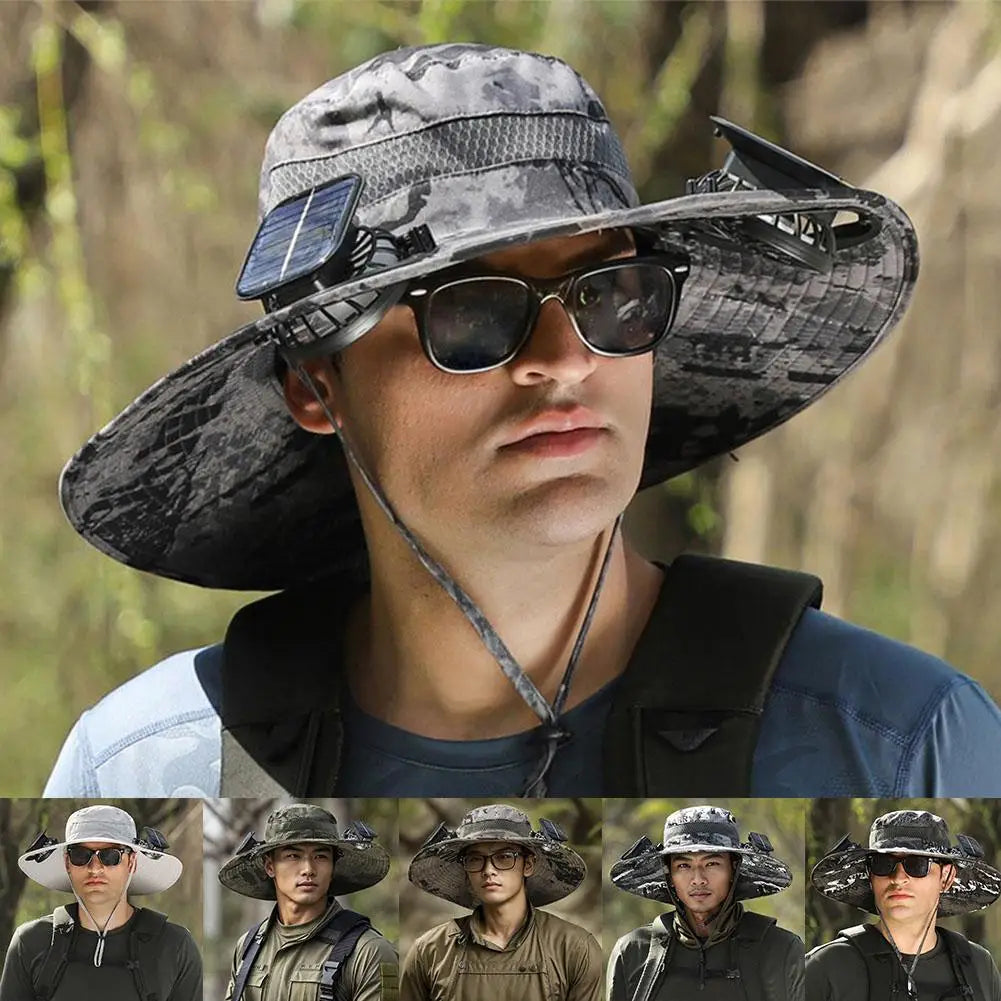 Solar Fan Outdoor Fishing Hat Fan Solar Charging Big Wind Summer Big Rim Sunblock Hat Male Visor Fisherman Hat Quick Dry