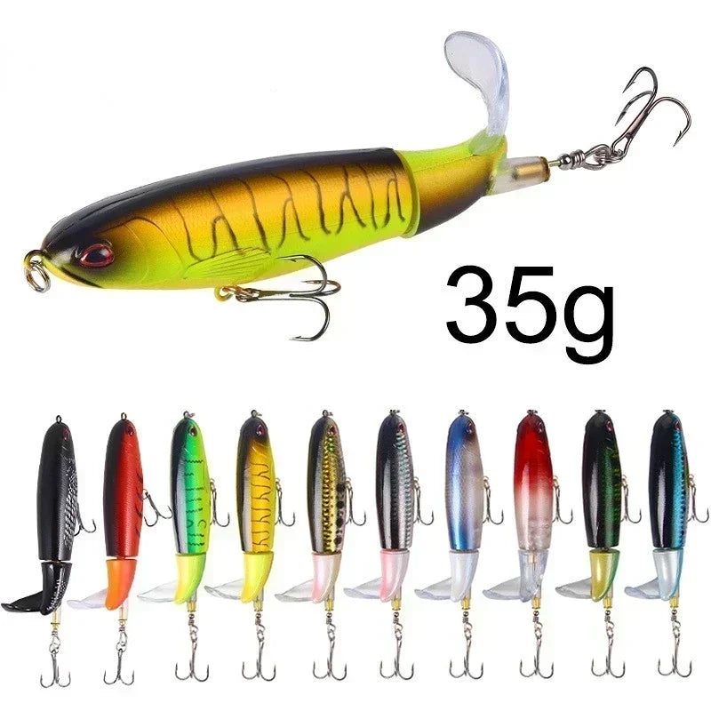 Topwater Fishing Lure Whopper Popper Artificial Bait Hard Plopper Soft Rotating Tail Fishing Tackle Fishing Bait 10cm/14cm