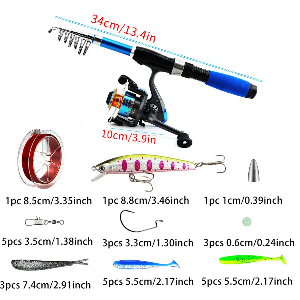 Fishing Pole And Reel Combo Collapsible Fishing Kit Telescopic Fishing Rod With Spinning Reel Lures Fishing Line Beads