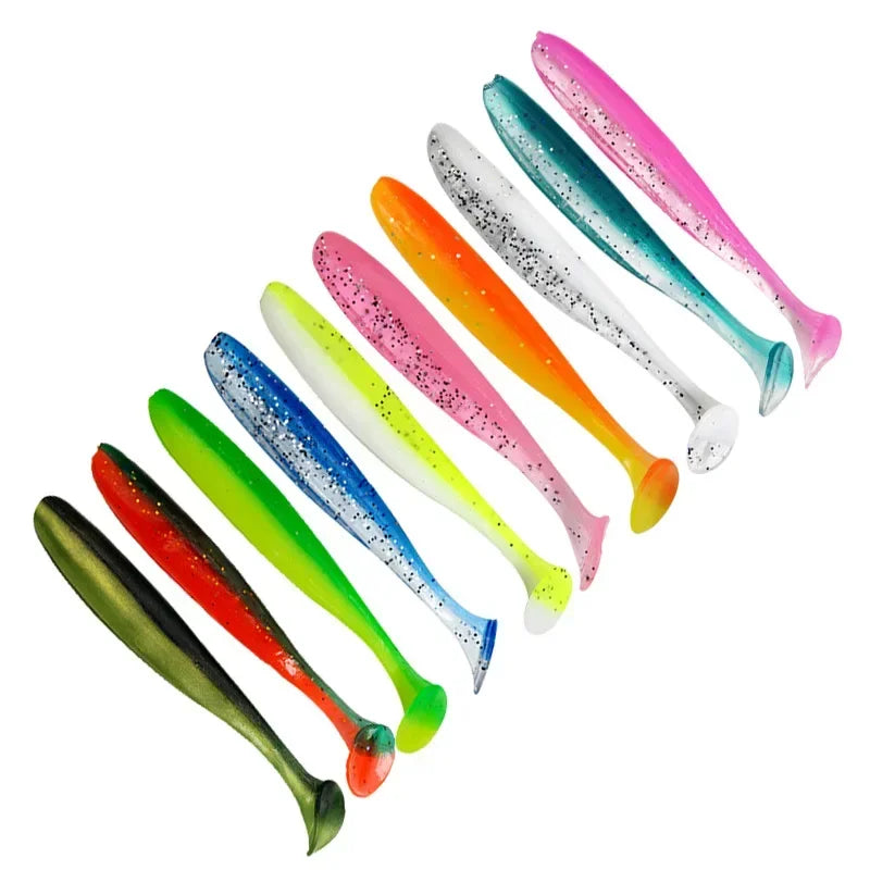 10pcs/Lot Fishing Lure 55mm 63mm 70mm T Tail Worm Soft Bait Jigging Wobblers Tackle Bass Pike Artificial Silicone Swimbait