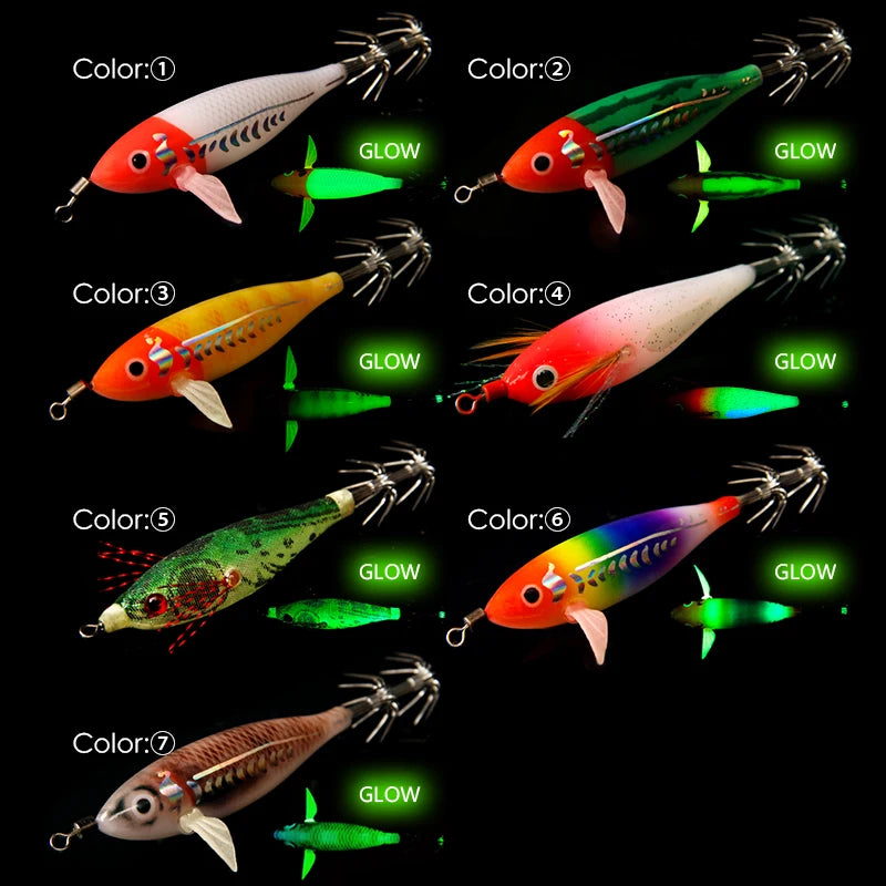 LETOYO squid lure set luminous squid jig Artificial bait squid fishing lures cuttlefish Webfoot octopus egi sea fishing lure