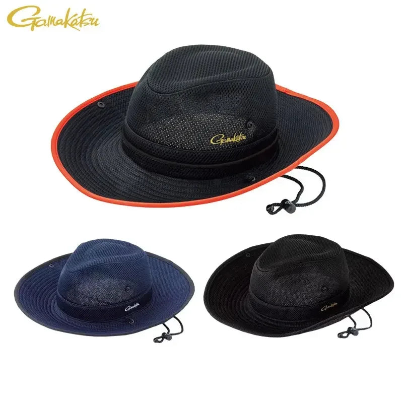 Gamakatsu Fishing Cap Bucket Hat with Adjustable Chin Strap Sunvisor Fishing Hat Breathable Sunscreen Sandwich Hat