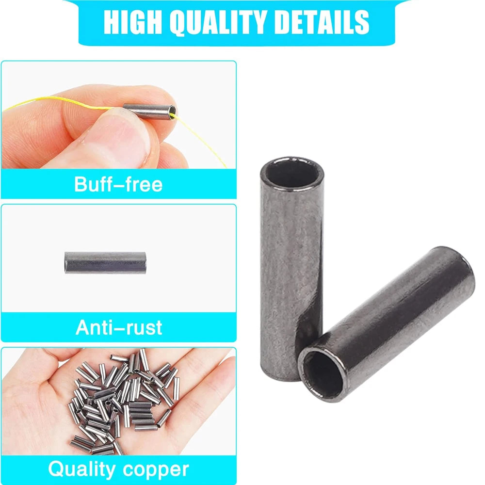 100Pcs Single Barrel Crimp Sleeves Copper Tube Fishing Line Sleeves Crimping Sleeves Cable Wire Connector Fishing Tackle