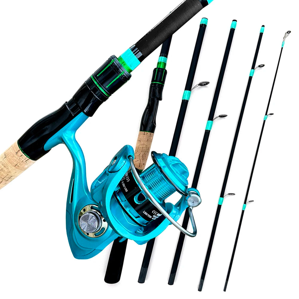 1.8m 2.1m Lure Fishing Set Spinning Rod Reel Combo Long Casting Jigging Fishing Kit 2000 3000 Size Reels Blue Carbon Fiber Pole