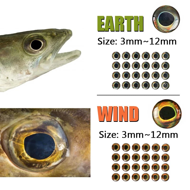 ICERIO 200PCS 3D Living Simulation Epoxy Fish Eyes Fly Fishing Crankbait Minnow DIY Fishing Lure Material Earth Wind Fire Ice