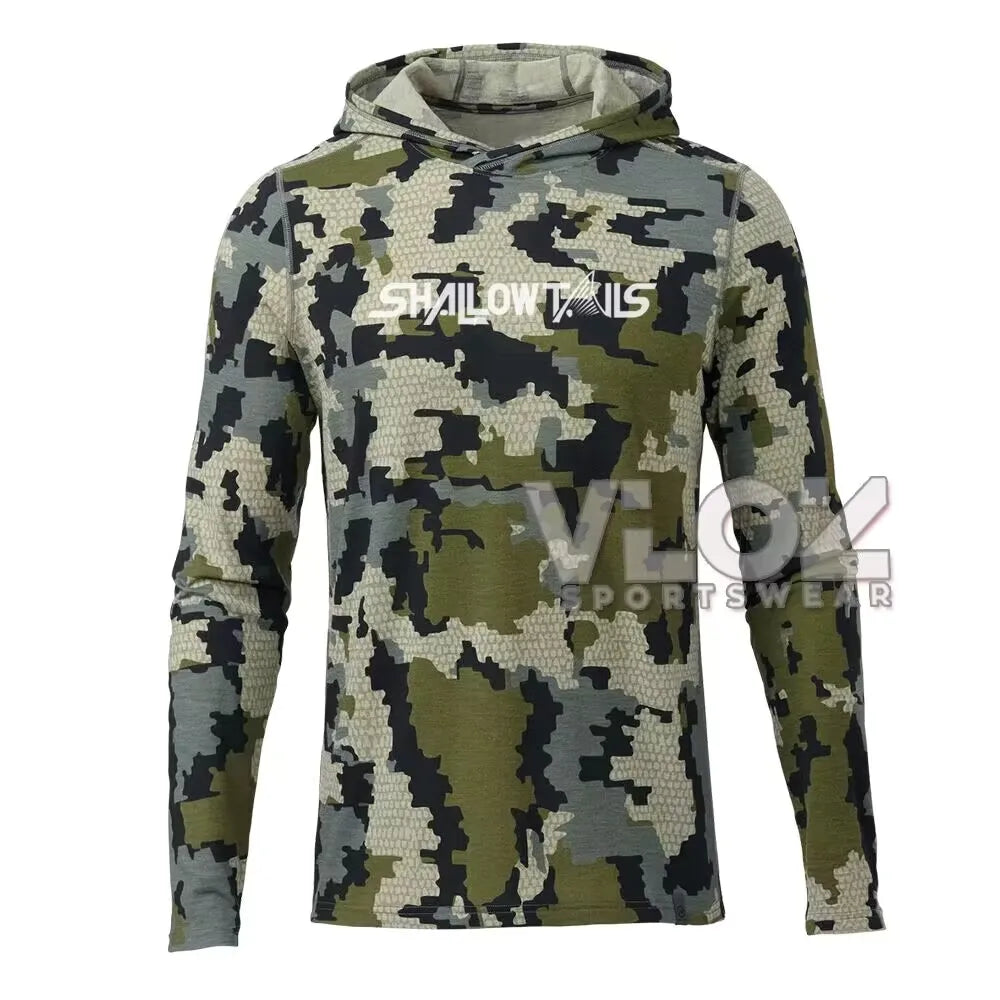 Shallow Tails Hood Fishing Shirt Professional Men Long Sleeve Fish Jersey Hoodie Breathable UV Protection UPF50+ T-shirt Apparel