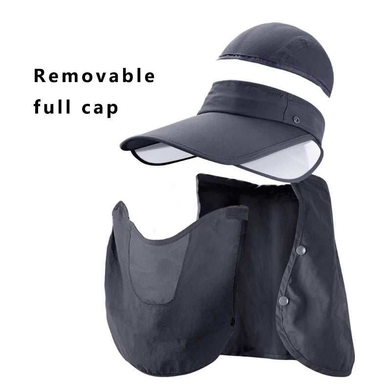 3PCS Men Bucket Hat with Shawl and Face Cover Summer Anti-UV Outdoor Hiking Fishing Hat Removable Face Neck Protection Panama