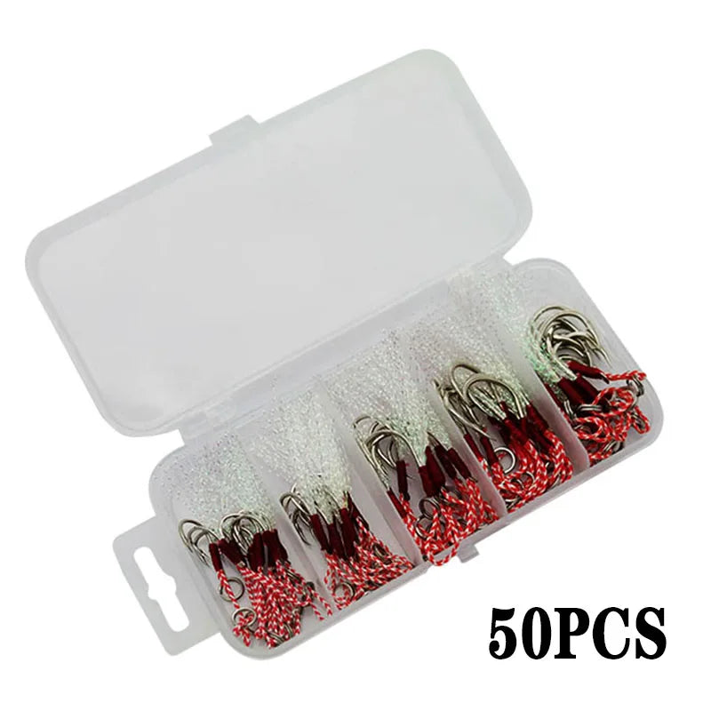 50pcs/box 10# to 20#  Any Size Choice Roped Weight Hook Domestic Hook Sea Jigging Mate Jig Assist Hook Fishing Tackle