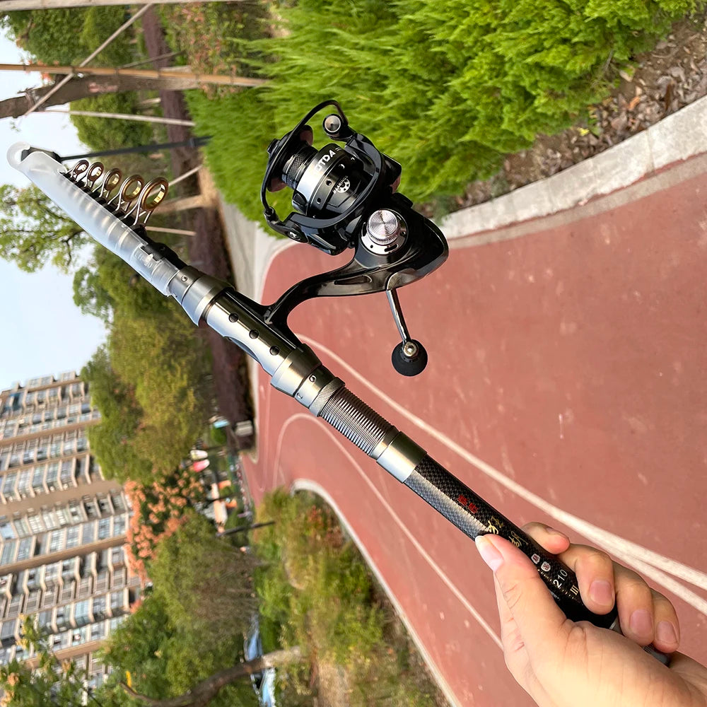 Sea Boat Carp Fishing Rod Combo 1.5-2.4 Meter Carbon+Alloy Telescopic Fishing Rod 2000/3000 Reel Complete Fishing Tackle