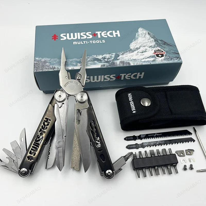 SWISS TECH 37 In 1 Replaceable Parts Manual Diy Multi Tool Folding Scissors Cutter EDC Survival Equipment Manual Pliers