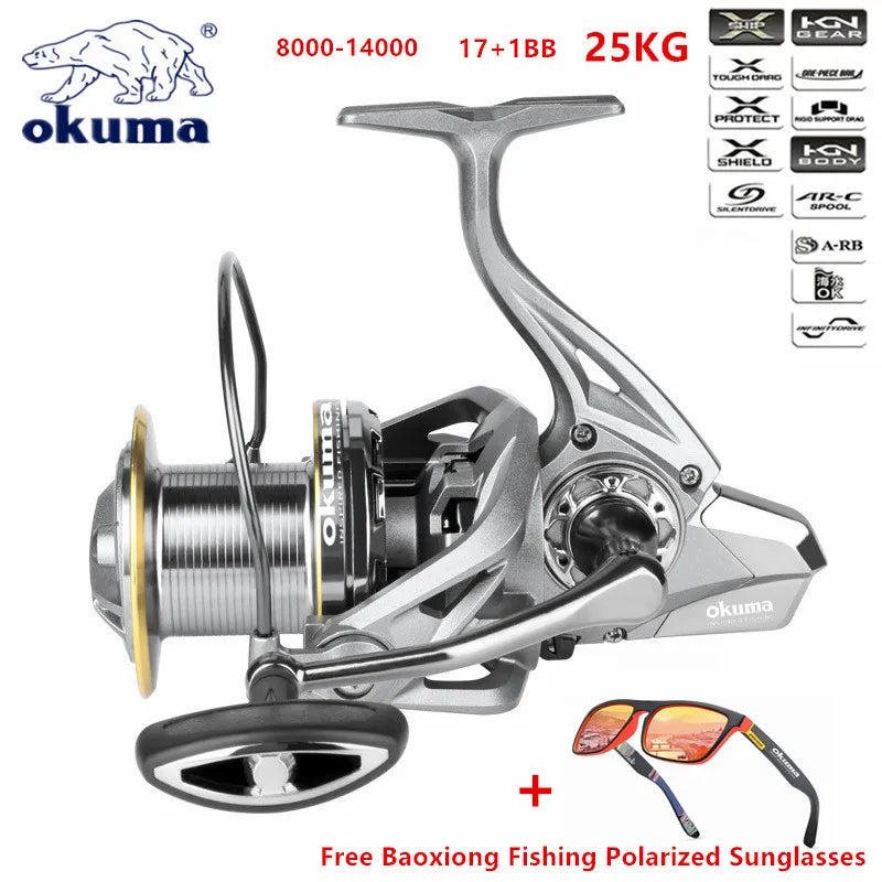 Okuma All Metal Wire Cup 4.8:1 Large Object Rotary Fishing Reel 25KG Strong Reel Saltwater Fresh Water Dragging 8000-14000