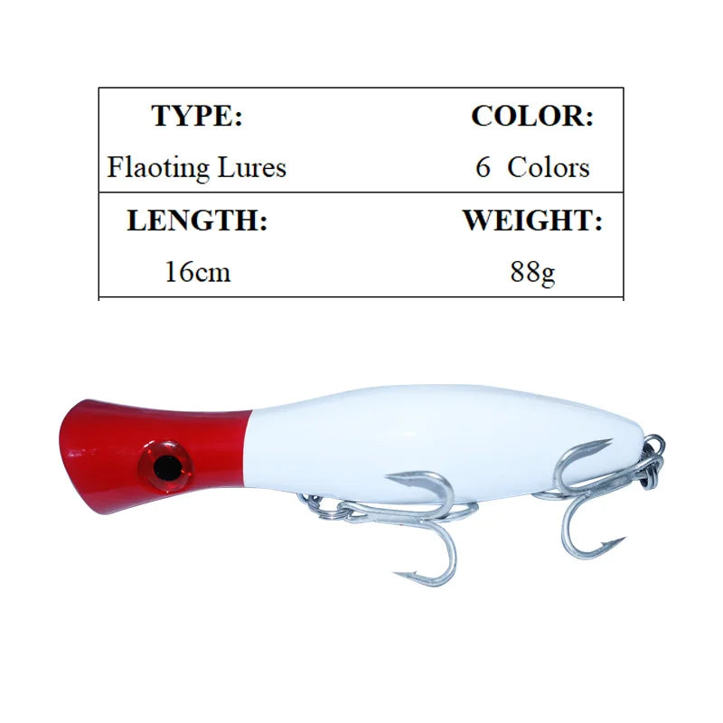 Big Popper Hard Lure 6Colors Topwater Floating 16cm 88g  Fishing Lures Crankbait Minnow Swimming De Peche Wobbler Sea Fishing