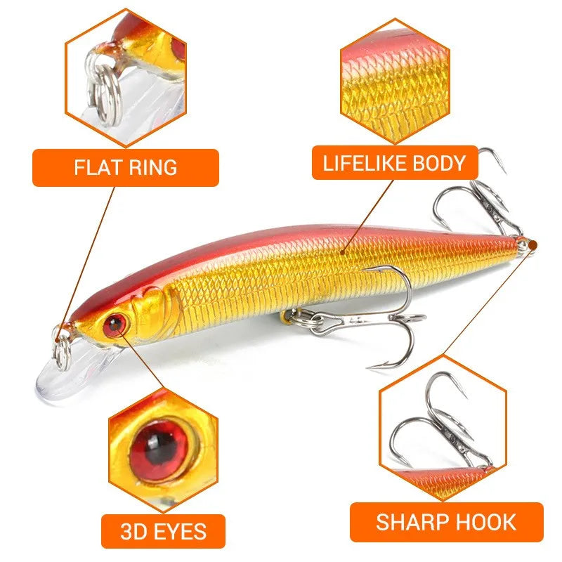 Floating Minnow Fishing Lure 10cm 9.5g 3D Eyes Crankbait Wobblers Artificial Plastic Hard Bait Bass Pike Jerkbait Fishing Tackle