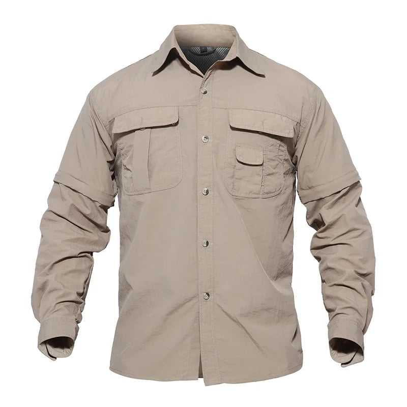 Mens Military Shirts Lightweight Army Breathable Quick Dry Tactical Summer Removable Shirt Long Sleeve Work Huntings Clothing