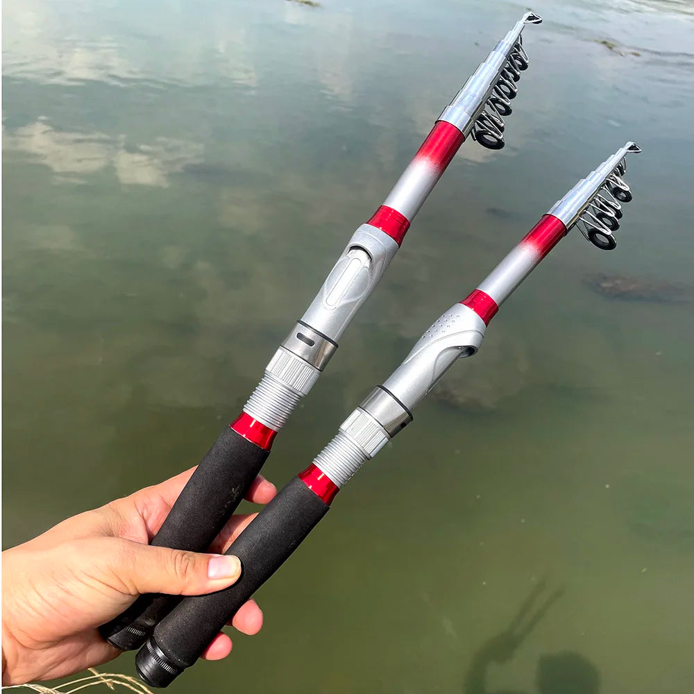 Rod+Reel Combo Spinning Reels Kit Telescopic Fishing Rods Set Carbon Fiber Pole for Lake Sea and 5.5:1 Gear Ratio Wheel for Bass