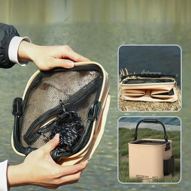 Fishing Bucket Folding Fish Bait Bucket EVA Water Tank 8L/14L Fishing Tackle Live Fish Box Portable Water Bag For Camp  fishing