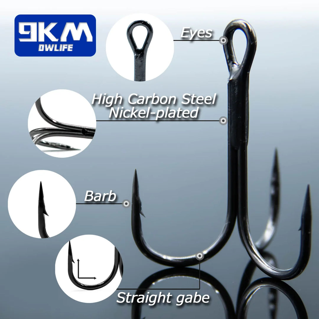 9KM Fishing Treble Hooks High Carbon Steel Brabed Sharp Triple Hook Fishing Hooks on Hard Lures Saltwater Fishing Accessories