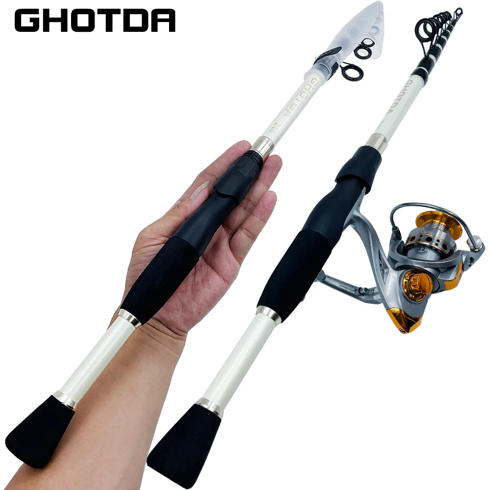 GHOTDA Fishing Rod Combo 1.8-2.4M Lure Telescopic Fishing Rod and 5.2:1 High Speed Gear Ratio Spinning Reel Fishing Tackle Pesca