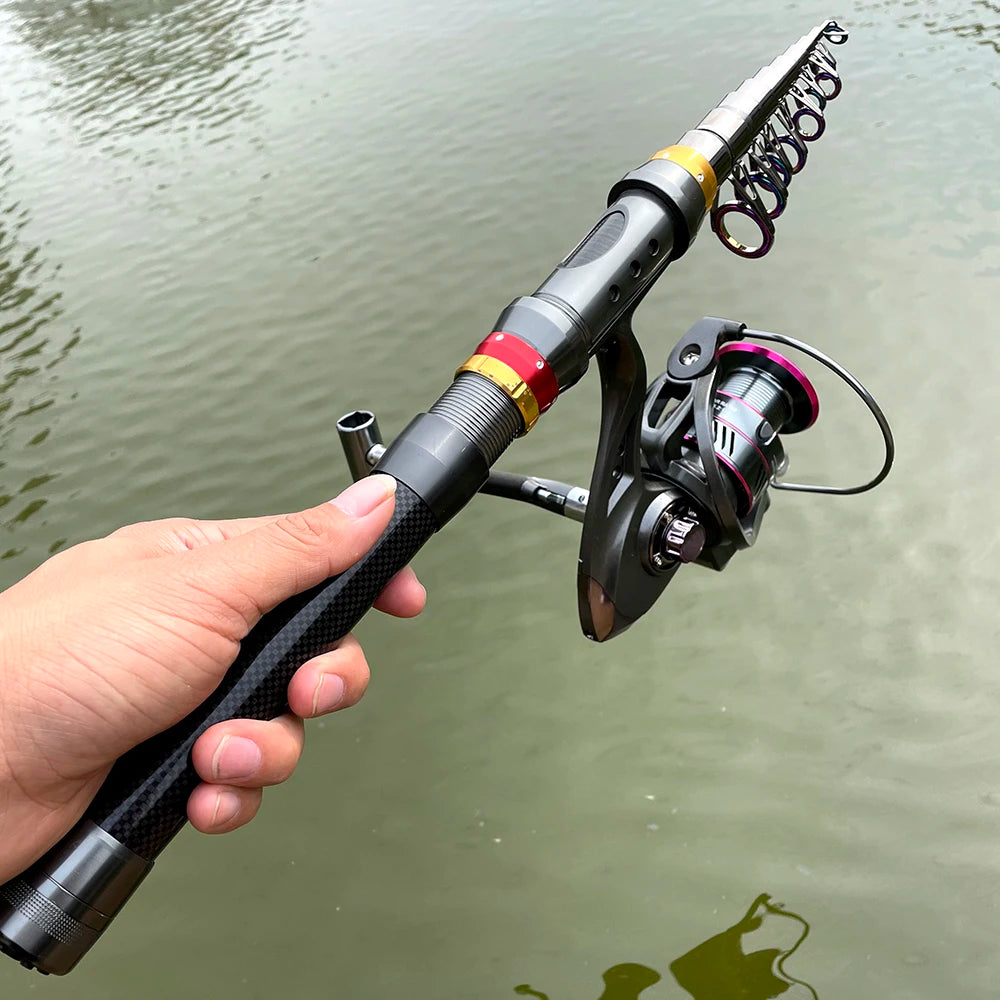 1.8-3.6m Carbon Fiber Spinning Fishing Rod 13BB Reel Combo Telescopic Fishing Pole Spinning Reel Kit Max Resistance 3-8kg Pesca