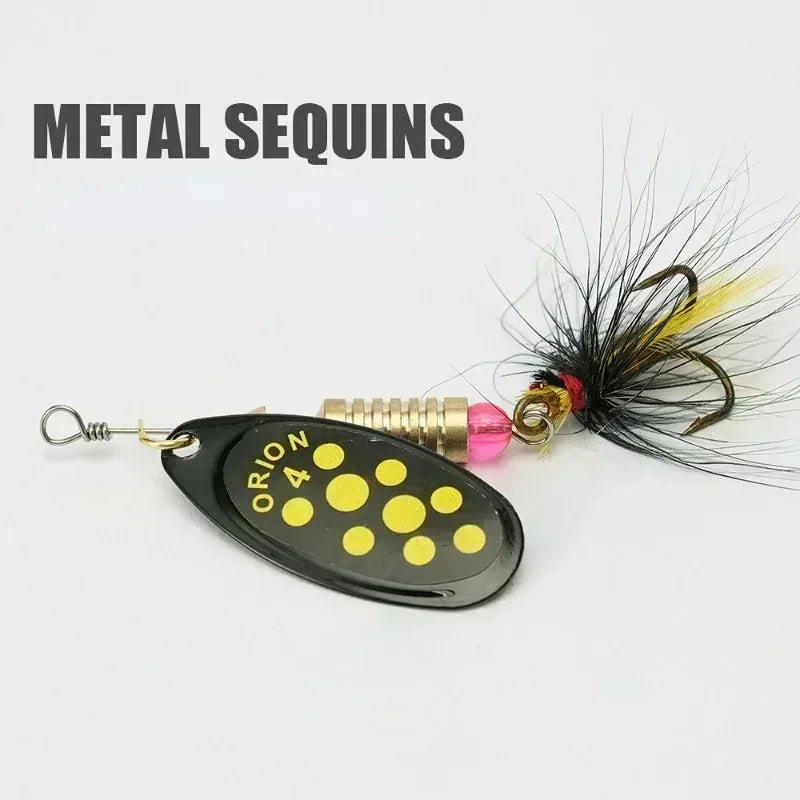 1/2pcs Rotating Spinner Fishing Lure Spoon Sequins Metal Hard Bait Wobblers Bass Pesca With Feather Hooks 3.5g/4.5g/7g/9g/12g