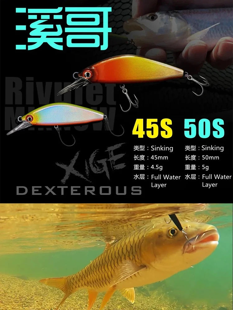 New GUIDEPOST Xige 45S/50S Micromatter Sinking Minnow Fishing Lure 4.5g/5g Full Water Layer Artificial Wobblers Bass Hard Bait