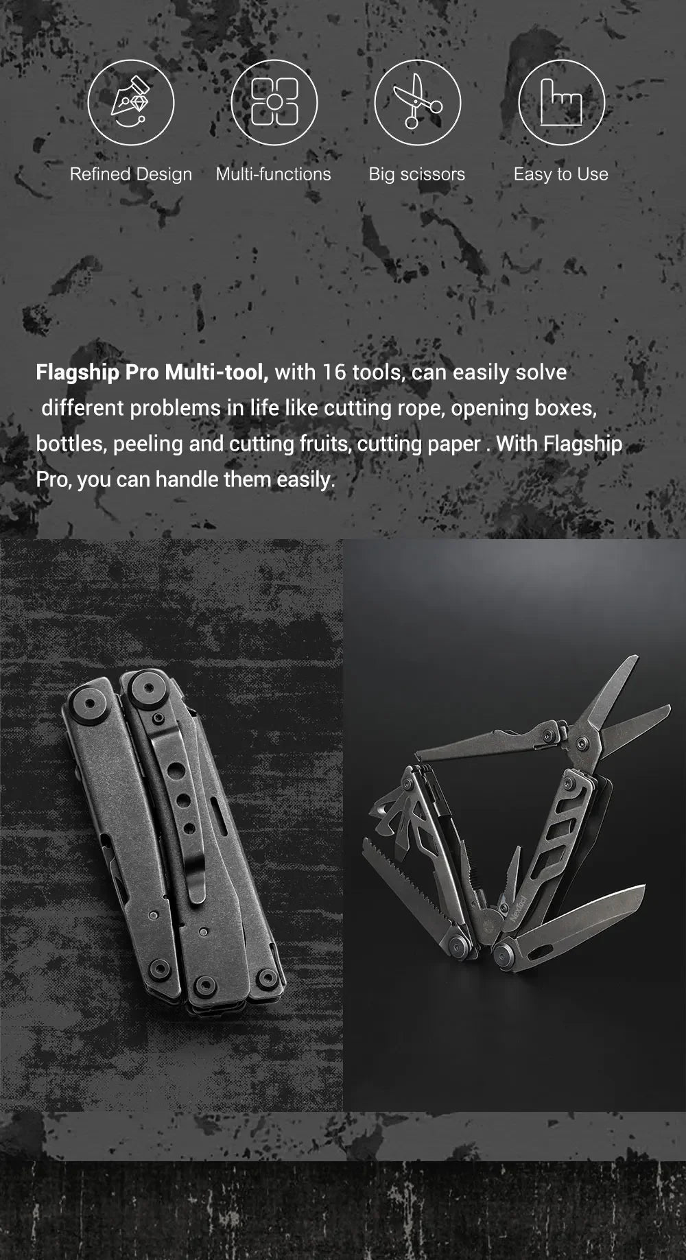 Nextool Flagship Pro Multitool with Kydex Sheath 16 in 1 Multi-tool Folding Pliers Portable Pocket Multipurpose Knife Scissors