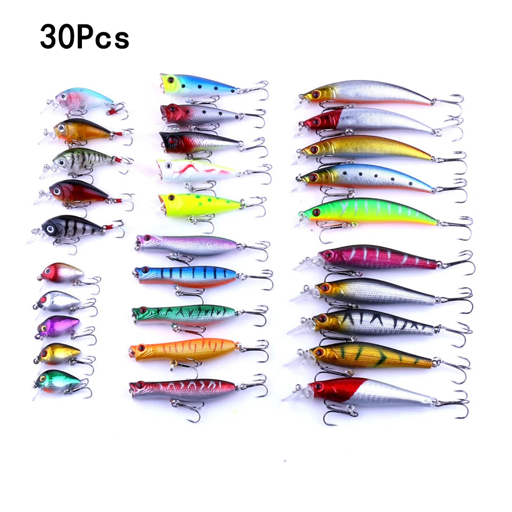 56/43/30/20/10/5Pcs Fishing Lures Kit Crankbait Tackle Minnow Popper Pencil Swimbaits Hook Freshwater Saltwater Hard Baits Set