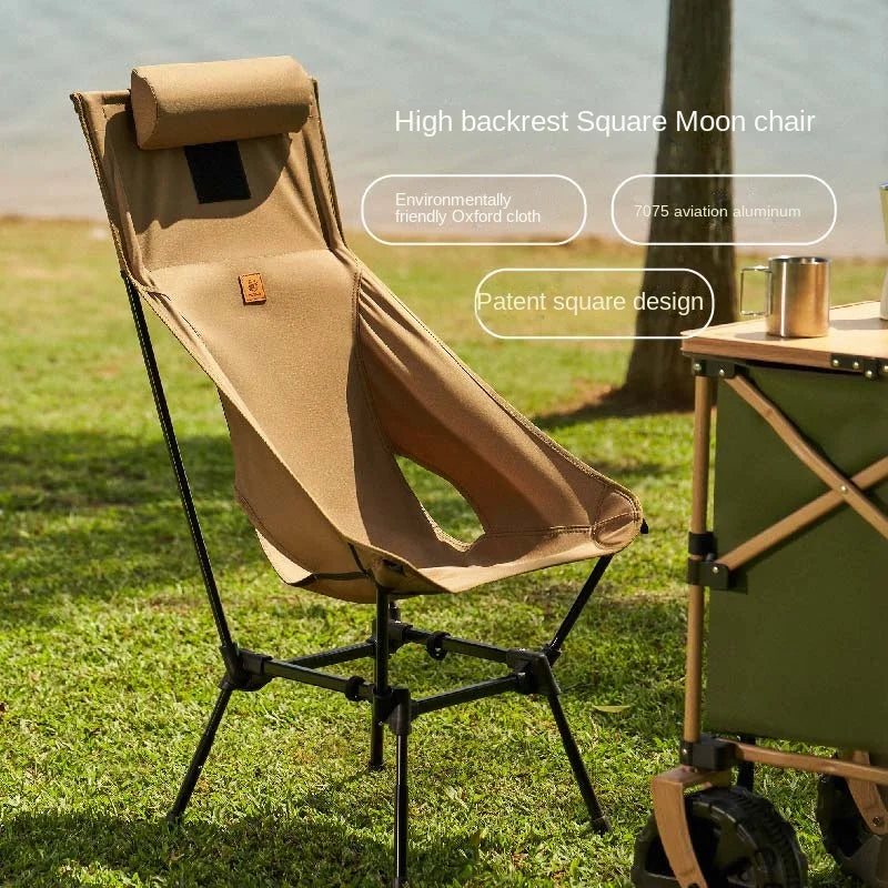 XK Outdoor High and Low Dual-Purpose Camping Chair Folding Chair High Backrest Square Moon Chair