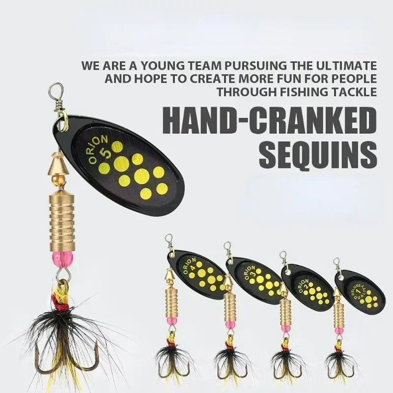 1/2pcs Rotating Spinner Fishing Lure Spoon Sequins Metal Hard Bait Wobblers Bass Pesca With Feather Hooks 3.5g/4.5g/7g/9g/12g