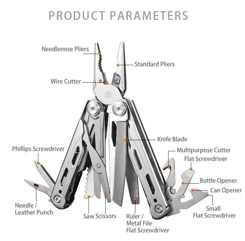 BHBT 17 in 1 Multitool Pliers Folding Multi-functional Combination Tool Portable Scissors Saw Blade EDC Outdoor Multi Tools